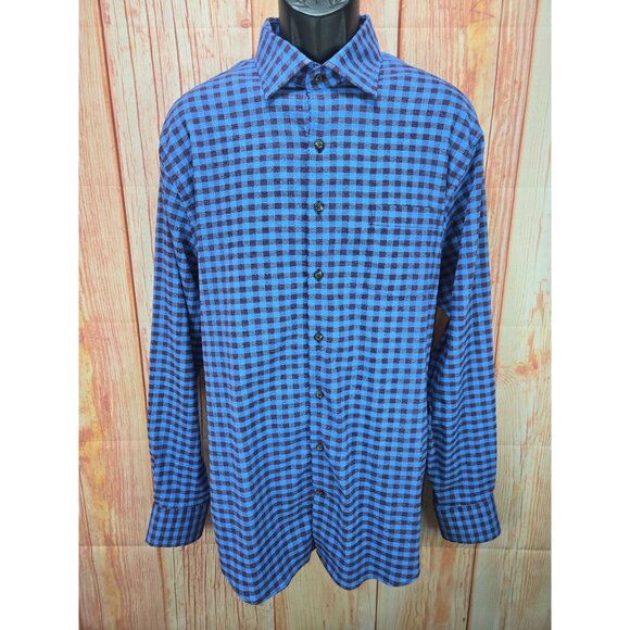 Peter Millar Crown Sport Mens Large Blue & Brown Checkered Button-Down Shirt - Picture 1 of 7